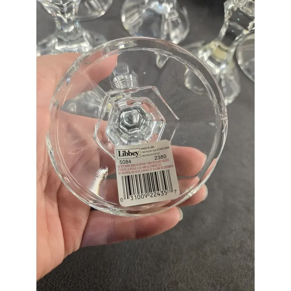 Libbey Crisa Glass Candlestick Holders Lot of 12 Aquamarine Blue Clear Taper